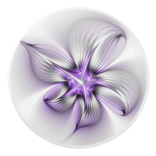 Floral Elegance Modern Abstract Violet Fractal Art Keramische Knop (Voorkant)