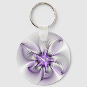 Floral Elegance Modern Abstract Violet Fractal Art Sleutelhanger