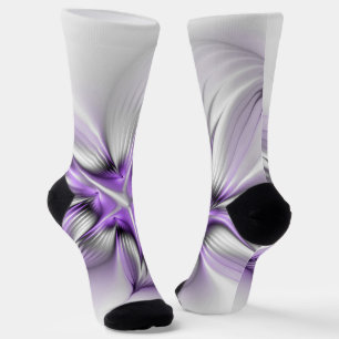Floral Elegance Modern Abstract Violet Fractal Art Sokken