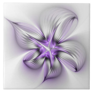 Floral Elegance Modern Abstract Violet Fractal Art Tegeltje