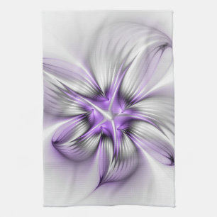 Floral Elegance Modern Abstract Violet Fractal Art Theedoek