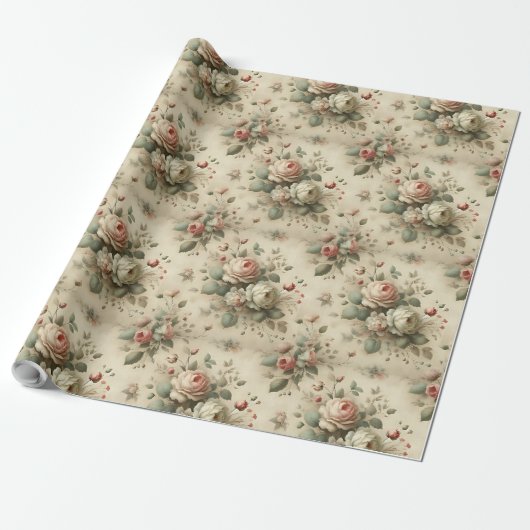  Floral Elegance Pattern - Classic Roos Des Cadeaupapier (Uitgerold)