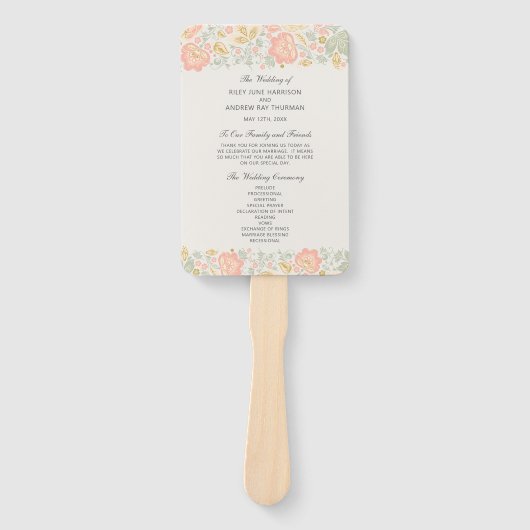 Floral Elegance Peach Blush Sage Wedding Ceremony Handwaaier (Voorkant)