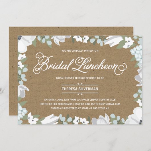 Floral Elegance | Vrijgezellenfeest Luncheon Kaart (Voorkant / Achterkant)