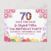 Floral Elegant 70e verjaardag Bewaar de datum 70 Briefkaart (Voorkant)