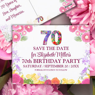 Floral Elegant 70e verjaardag Bewaar de datum 70 Briefkaart