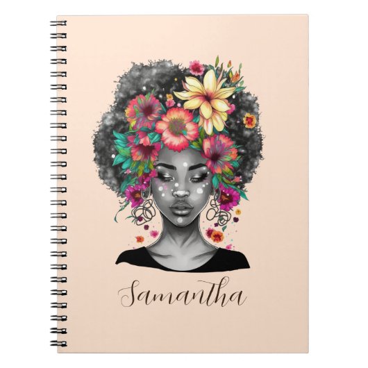 Floral Elegant Afro Woman Notitieboek (Voorkant)