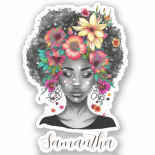 Floral Elegant Afro Woman Sticker