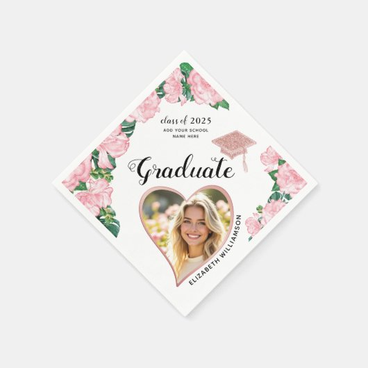 Floral Elegant Afstuderen Foto 2025 Afstuderen Servet (Hoek)