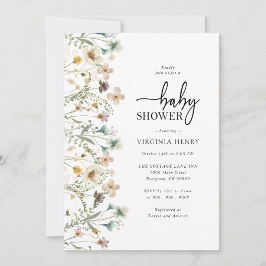 Floral Elegant Baby shower Invitation Kaart (Voorkant)