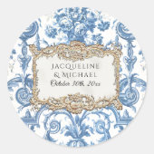Floral Elegant Blue White Gold Bridal Ronde Sticker (Voorkant)