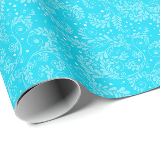 Floral Elegant Blue Wrapping Paper Cadeaupapier (Rol Hoek)