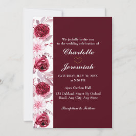Floral Elegant Blush Pink Burgundy Script Weduwsch Kaart