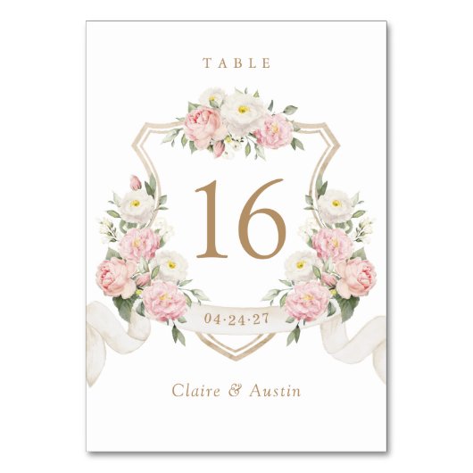 Floral Elegant Blush Rose Crest Numéro de table (Dos)