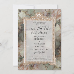 Floral Elegant Blush White Munt Roos Gold Save The Date