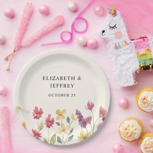 Floral Elegant Boho Summer Wildflower Wedding Papieren Bordje (Feest)