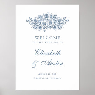 Floral Elegant Botanical Blue Mariage Affiche de b