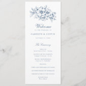 Floral Elegant Botanisch Blauw Bruiloft Programma (Voorkant)