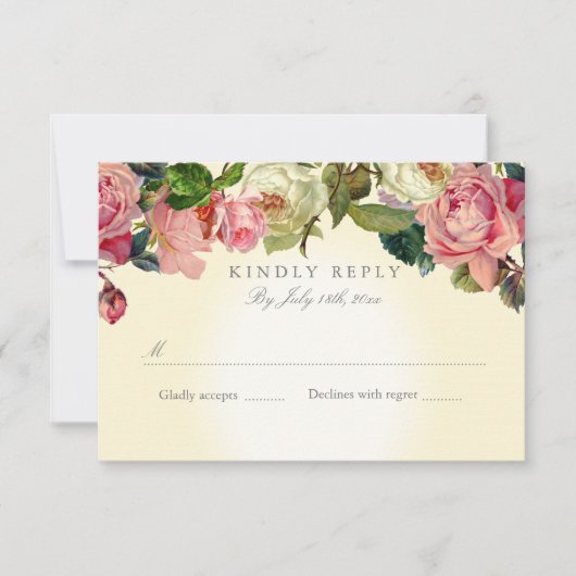 Floral Elegant Botanisch Roos Geel Roze RSVP Kaartje (Voorkant)