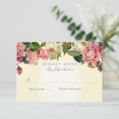 Floral Elegant Botanisch Roos Geel Roze RSVP Kaartje (Staand voorkant)