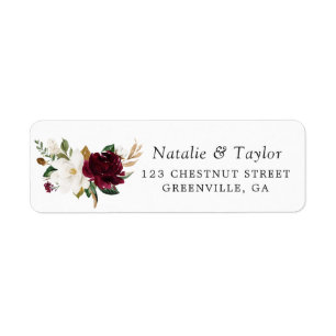 Floral Elegant Burgundy Magnolia Greenery Wedding Etiket