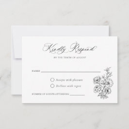 Floral Elegant Calligrafie Script Roos Leaves RSVP Kaart