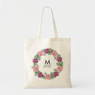 Floral Elegant Chic Bruidsmeisje Monogram Tote Bag