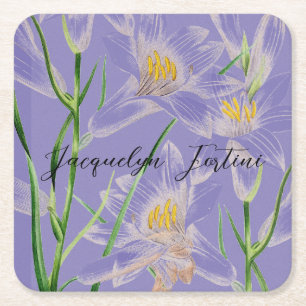 Floral Elegant Chic Schattige Kalligrafie Voeg naa Vierkante Kartonnen Onderzetter