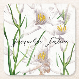 Floral Elegant Chic Schattige Kalligrafie Voeg naa Vierkante Kartonnen Onderzetter