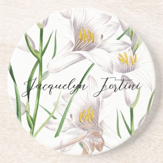 Floral Elegant Chic Schattige Kalligrafie Voeg naa Zandsteen Onderzetter (Voorkant)