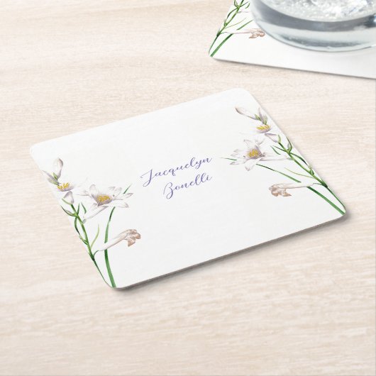Floral Elegant Chique Calligrafie Naam Lithograph Vierkante Kartonnen Onderzetter (Schuin)