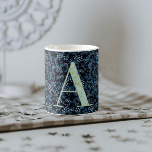 Floral Elegant Classy Monogram Een blauw w/zin Koffiemok
