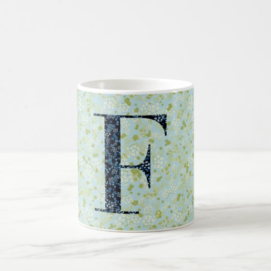 Floral Elegant Classy Monogram F blauw w/zin Koffiemok (Center)