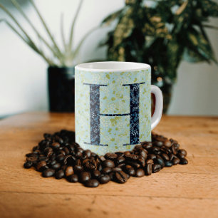 Floral Elegant Classy Monogram H blauw w/zin Koffiemok