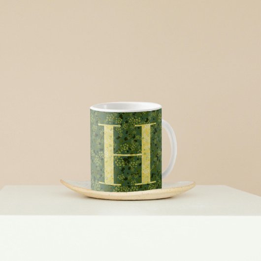 Floral Elegant Classy Monogram H groen w/zin Koffiemok