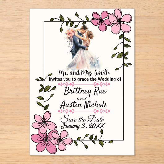 Floral Elegant Couple Wedding Invitation (Recto)