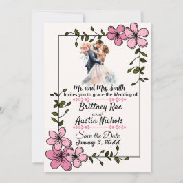 Floral Elegant Couple Wedding Invitation Kaart