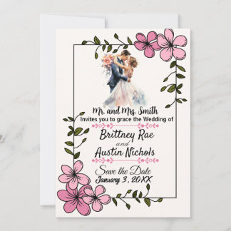 Floral Elegant Couple Wedding Invitation Kaart