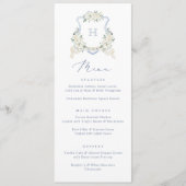 Floral Elegant Dusty Bleu Blanc Mariage Crest Menu (Devant)