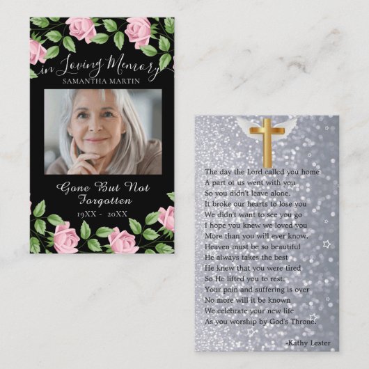 Floral Elegant funéraire Carte photo de prière com (Devant / Derrière)