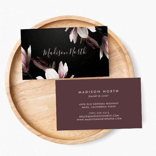 Floral Elegant Girly Professional Zwart & Paarse Visitekaartje