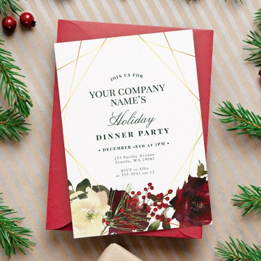 Floral Elegant Gold Entreprise Fête Invitation