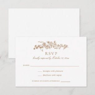 Floral Elegant  Gold Toile Wedding RSVP Kaart