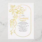 Floral Elegant Graduation Party Foto Goud Folie Uitnodiging (Voorkant)