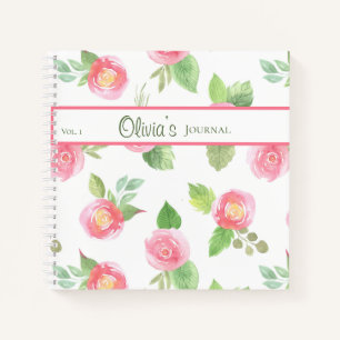 Floral Elegant Jouw naam Script Roze Roses Journal Notitieboek