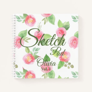 Floral Elegant Jouw naam Script Roze Roses Schets Notitieboek