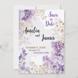 Floral Elegant Lavendel Wedding Save the Date Kaart