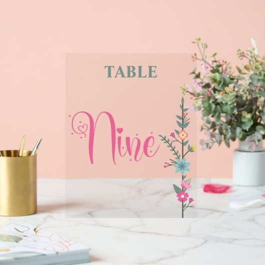 Floral Elegant Liefde Trouwtafel Nummer 9 Acryl Bord (Huwelijk)