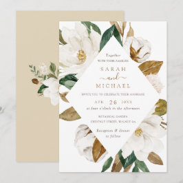 Floral Elegant Magnolia Beige Neutral Wedding Kaart