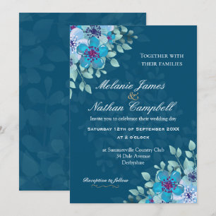 Floral Elegant Navy Blue en Light Blue Waterverf Kaart